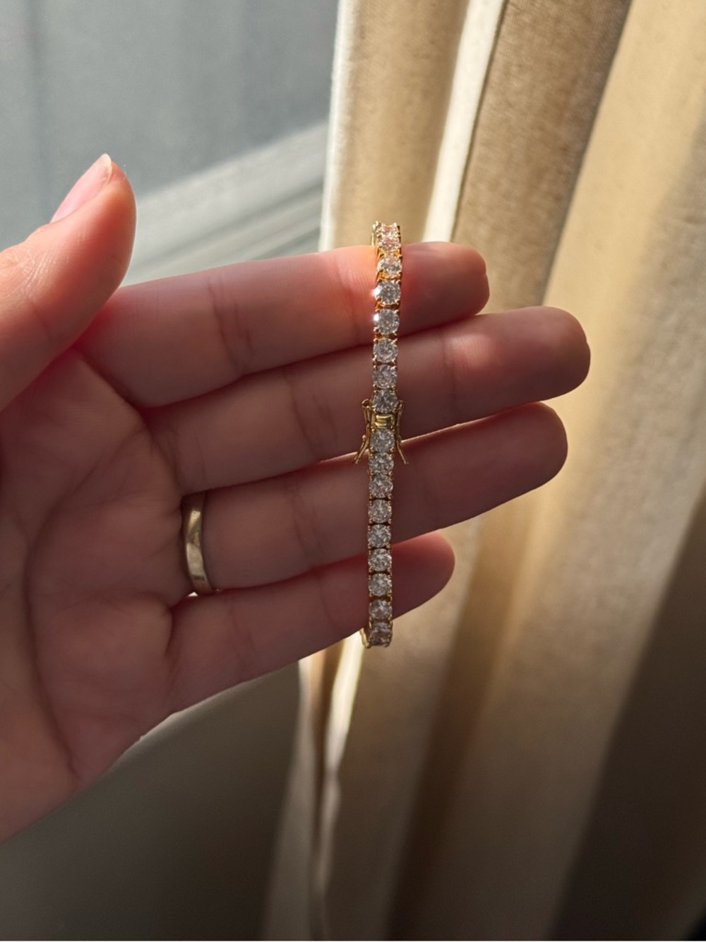 Super Cubic Zirconia Tennis Bracelet with Gold Electroplate- Elegant Jewelry - Picture 3 of 3